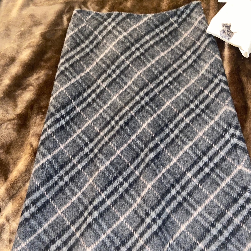 Burberry Italy Gray Pink Check Wool Midi A Line Skirt Size 6 NWT